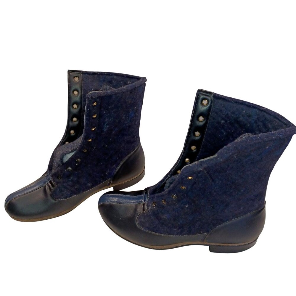 Biltrite Vintage Streetwear Mens 9 Mid Calf Blue Black Felt Block Heel Boots - Picture 12 of 14